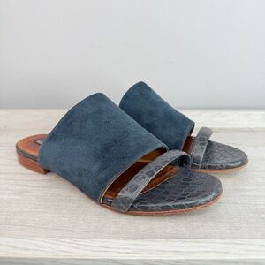 Vintage Italian Alberto Fermani suede leather navy slides sandals size 38.5